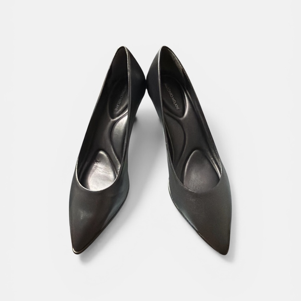 ANTONIO MELANI Black Pointed Leather Pumps with Subtle Shine